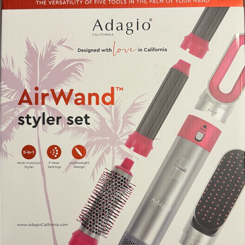 Adagio AirWand Styler Set - Pink and Silver